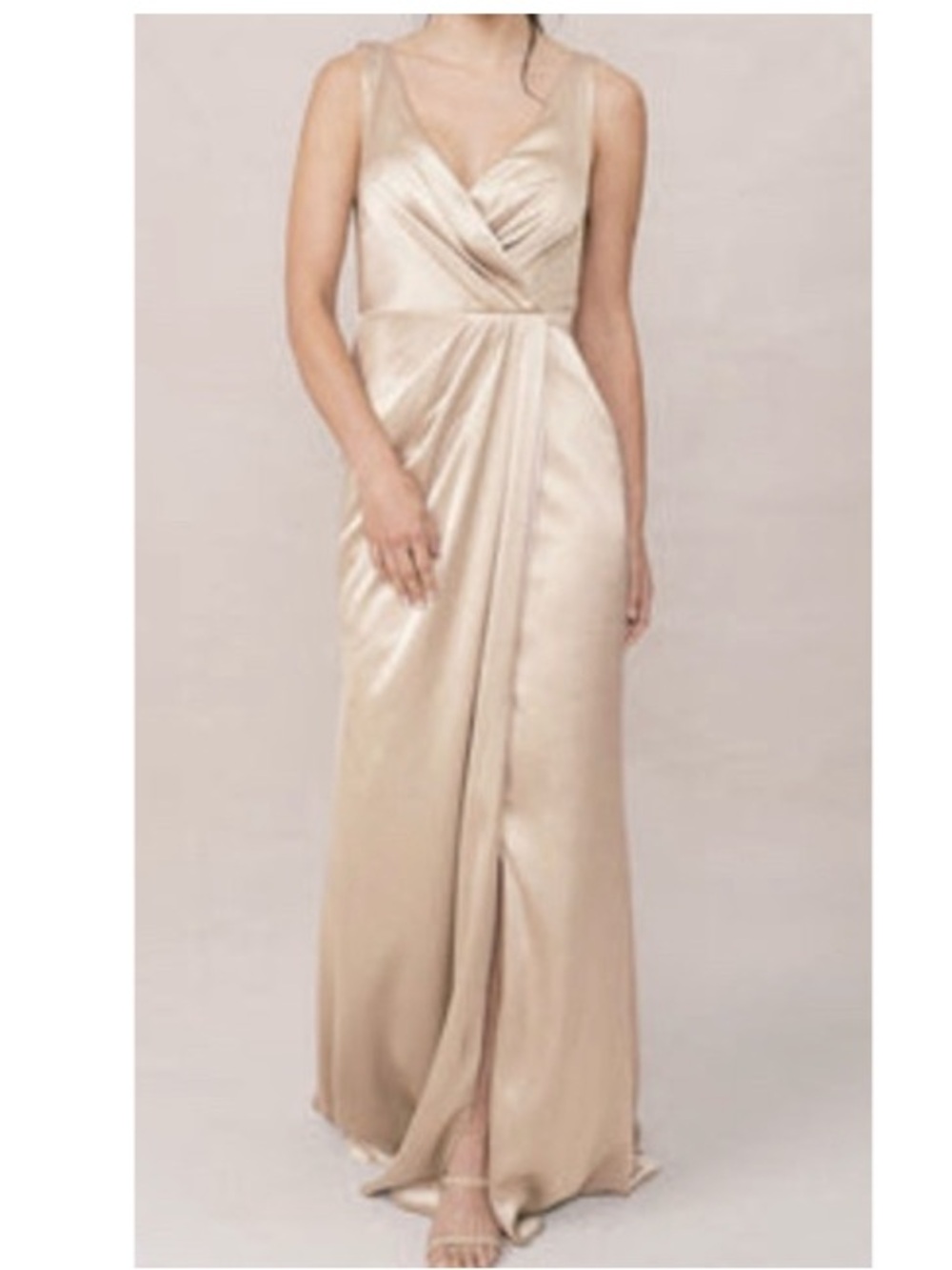 Revelry Blair Satin Surplice V-Neck Sleeveless A-Line Maxi Dress Champagne 12